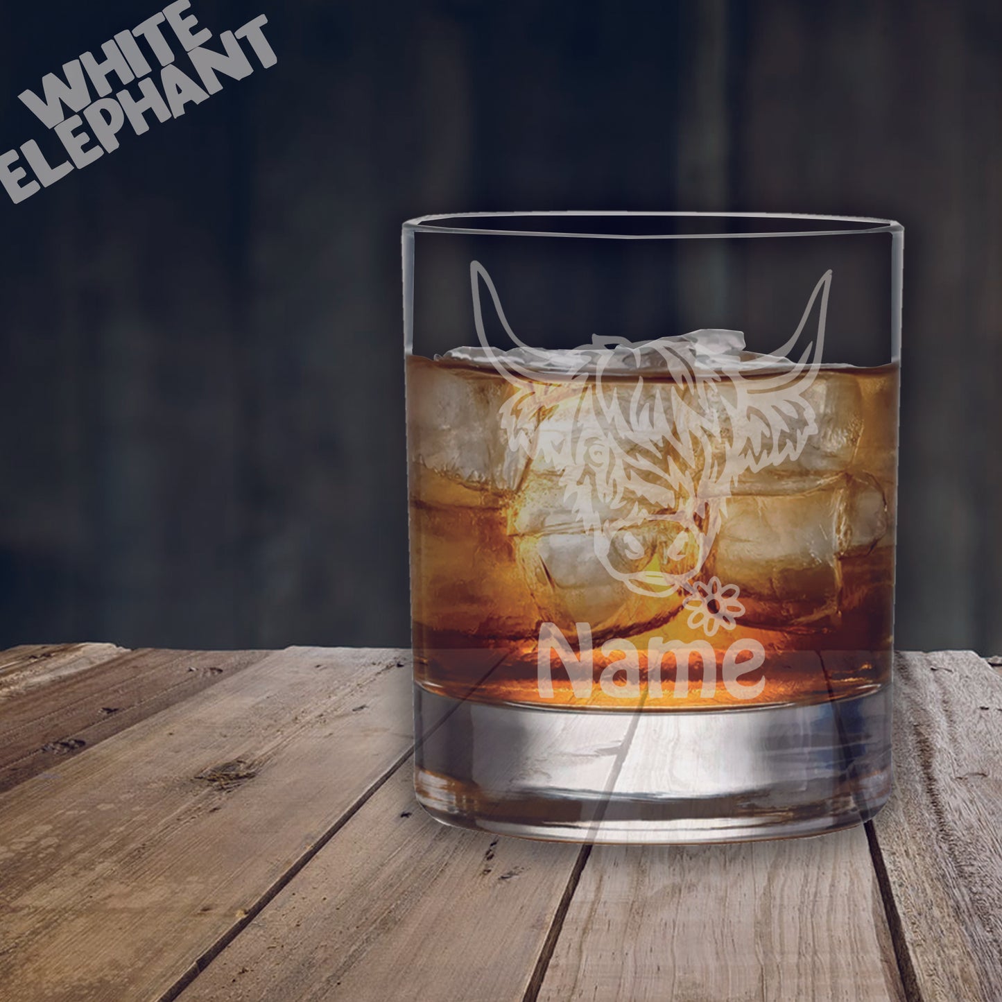 Personalised Highland Cow Laser Etched Whiskey / High-Ball / Pint / Tankard Glass