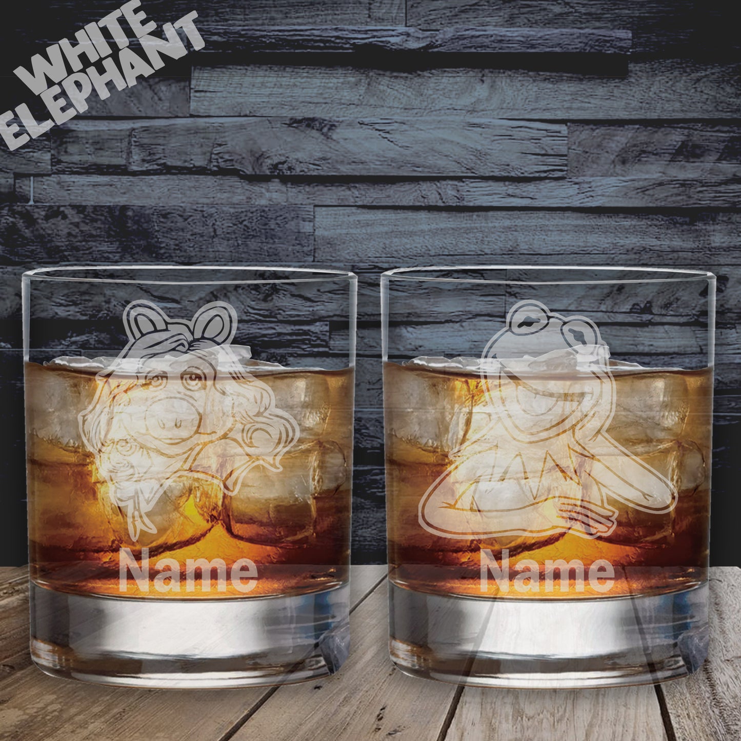 Muppets Kermit & Miss Piggy Inspired Laser Etched Whiskey / High-Ball / Pint / Tankard 2 Glass Gift Set