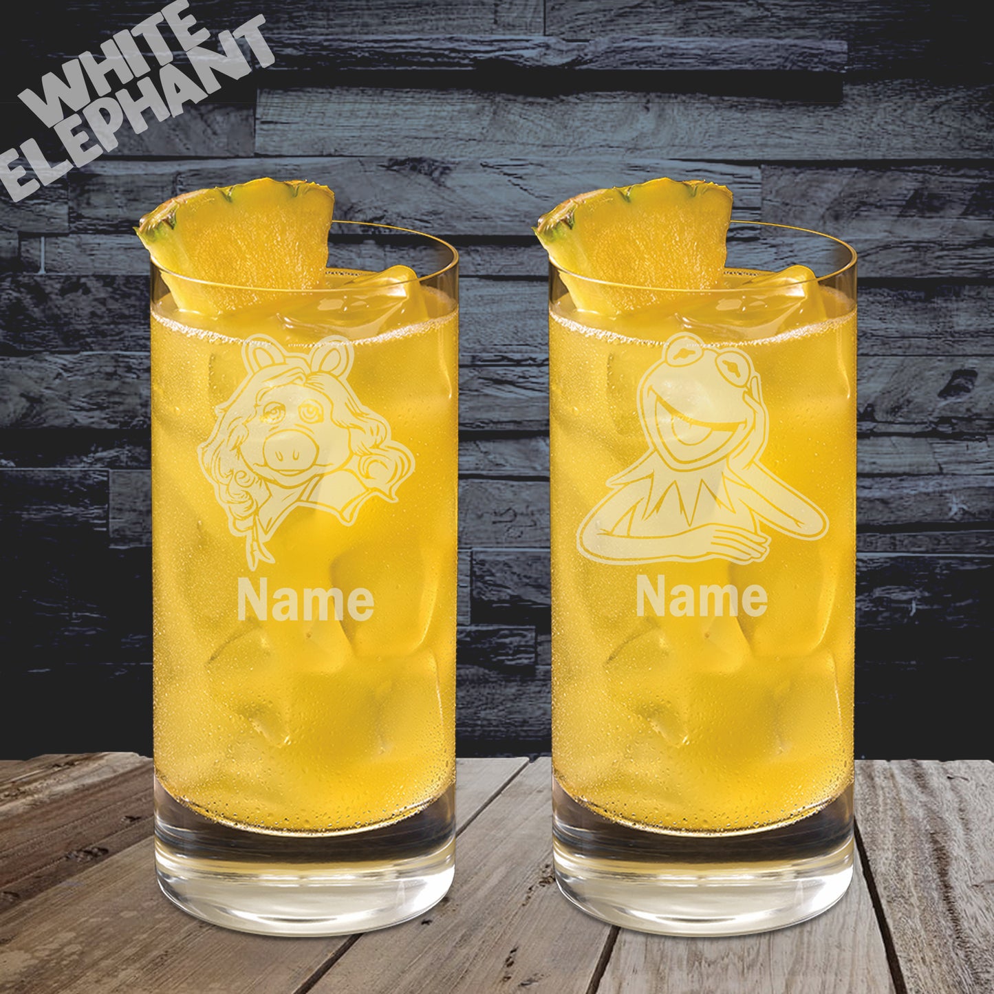 Muppets Kermit & Miss Piggy Inspired Laser Etched Whiskey / High-Ball / Pint / Tankard 2 Glass Gift Set