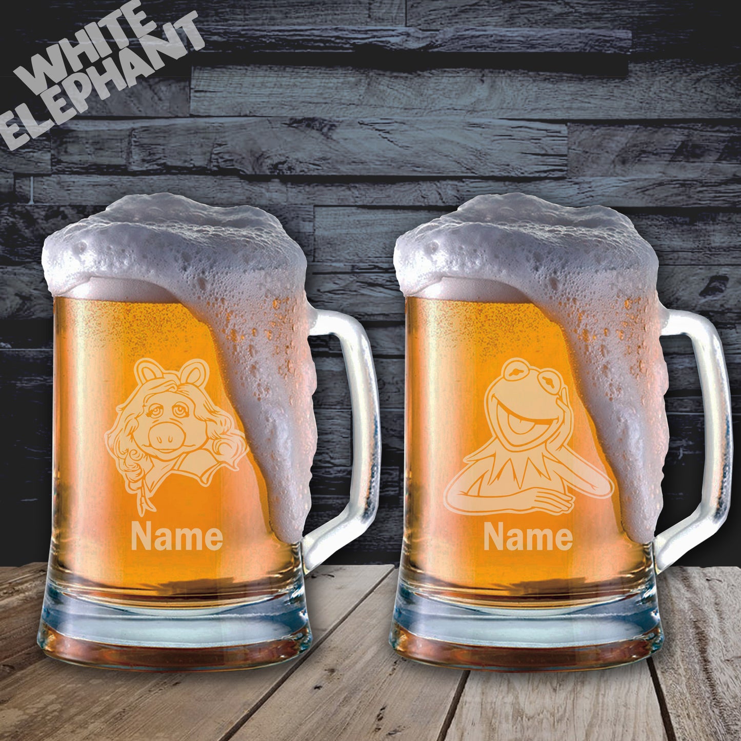 Muppets Kermit & Miss Piggy Inspired Laser Etched Whiskey / High-Ball / Pint / Tankard 2 Glass Gift Set