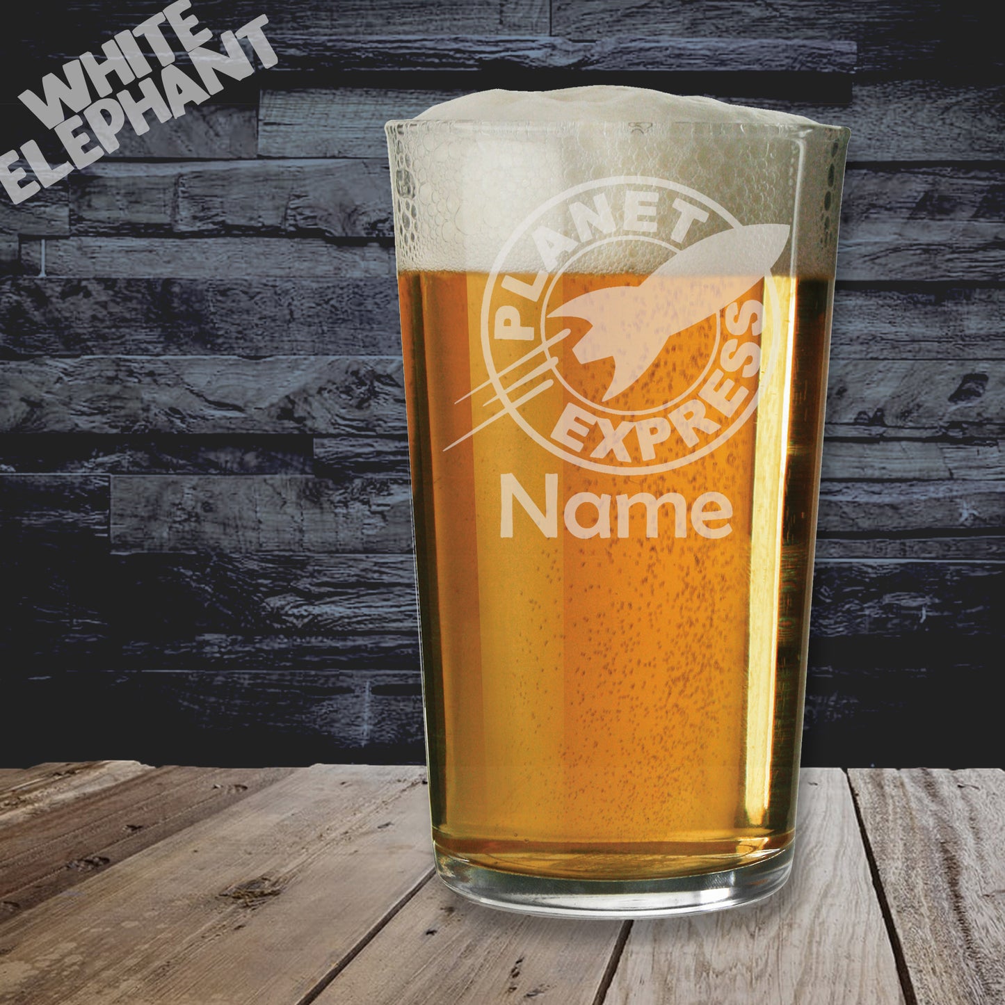 Personalised Futurama Planet Express Ship Inspired Laser Etched Whiskey / High-Ball / Pint / Tankard Glass