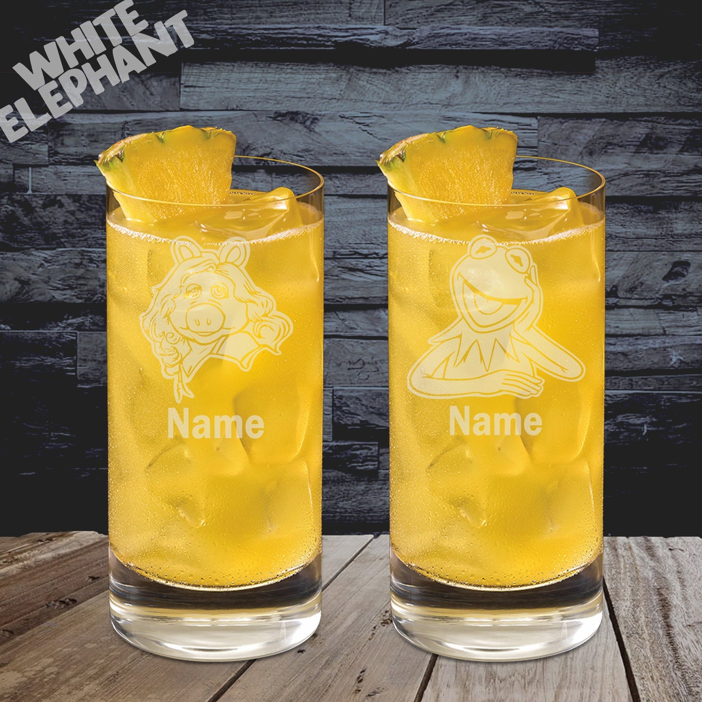 Muppets Kermit & Miss Piggy Inspired Laser Etched Whiskey / High-Ball / Pint / Tankard 2 Glass Gift Set