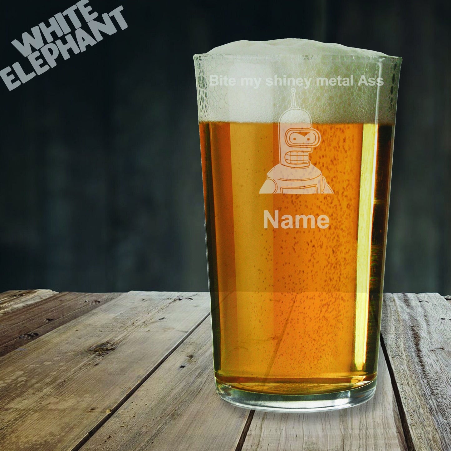Personalised Futurama Bite My Bender Inspired Laser Etched Whiskey / High-Ball / Pint / Tankard Glass