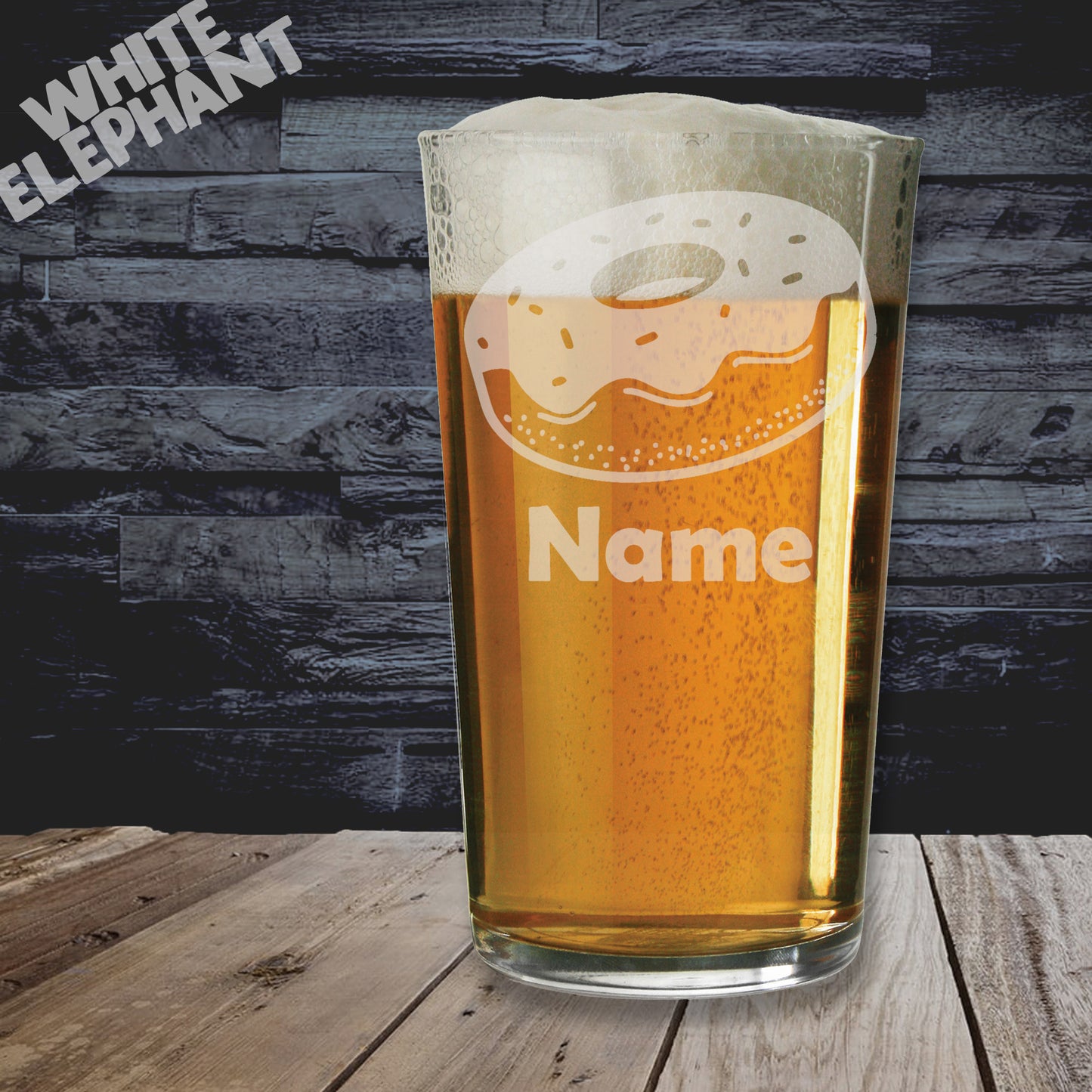 Personalised Doughnut Laser Etched Whiskey / High-Ball / Pint / Tankard Glass