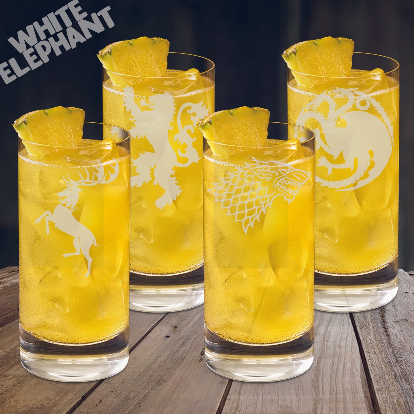 Game of Thrones 4 Glass  Inspired Laser Etched Whiskey / High-Ball / Pint / Tankard Gift Set