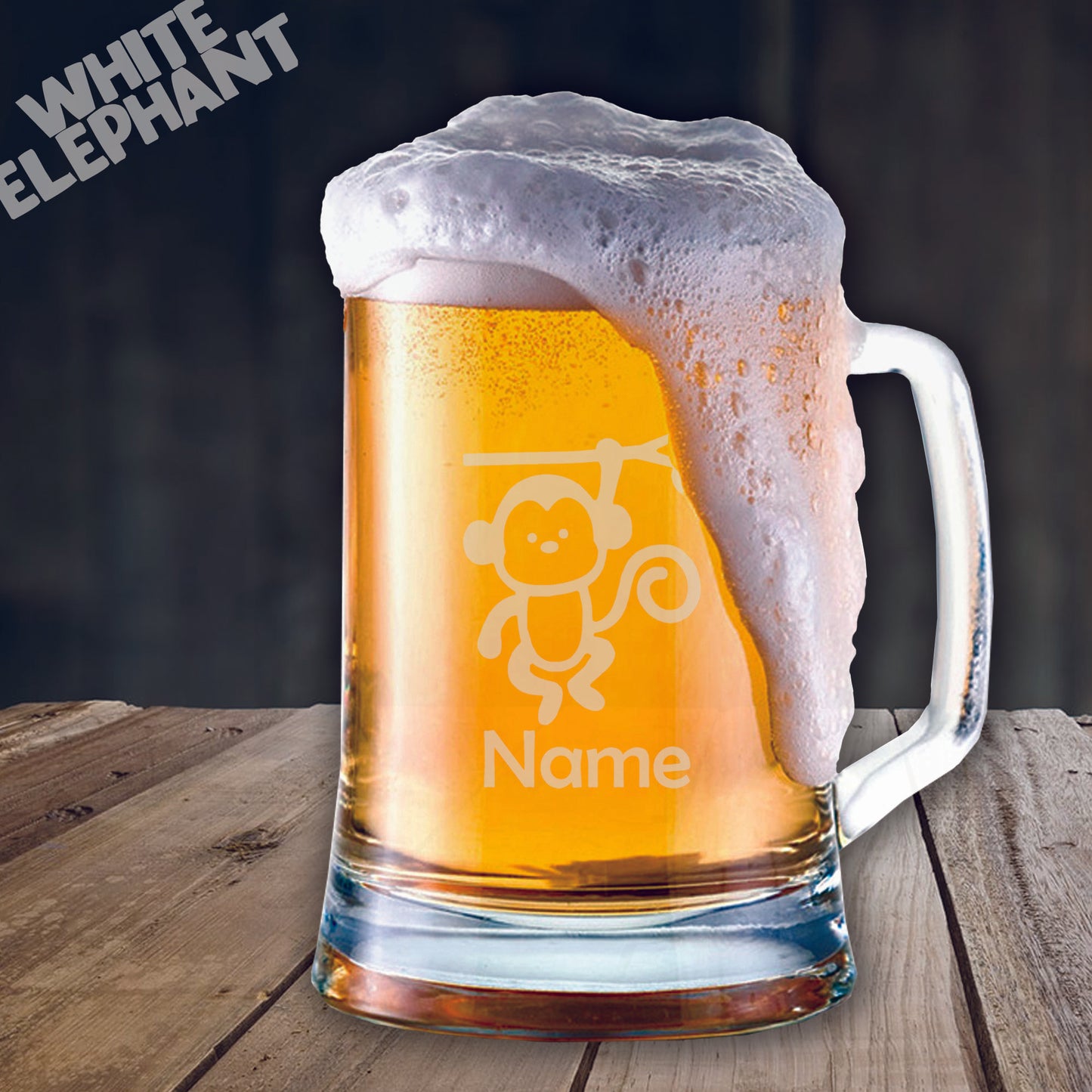 Personalised Monkey Laser Etched Whiskey / High-Ball / Pint / Tankard Glass