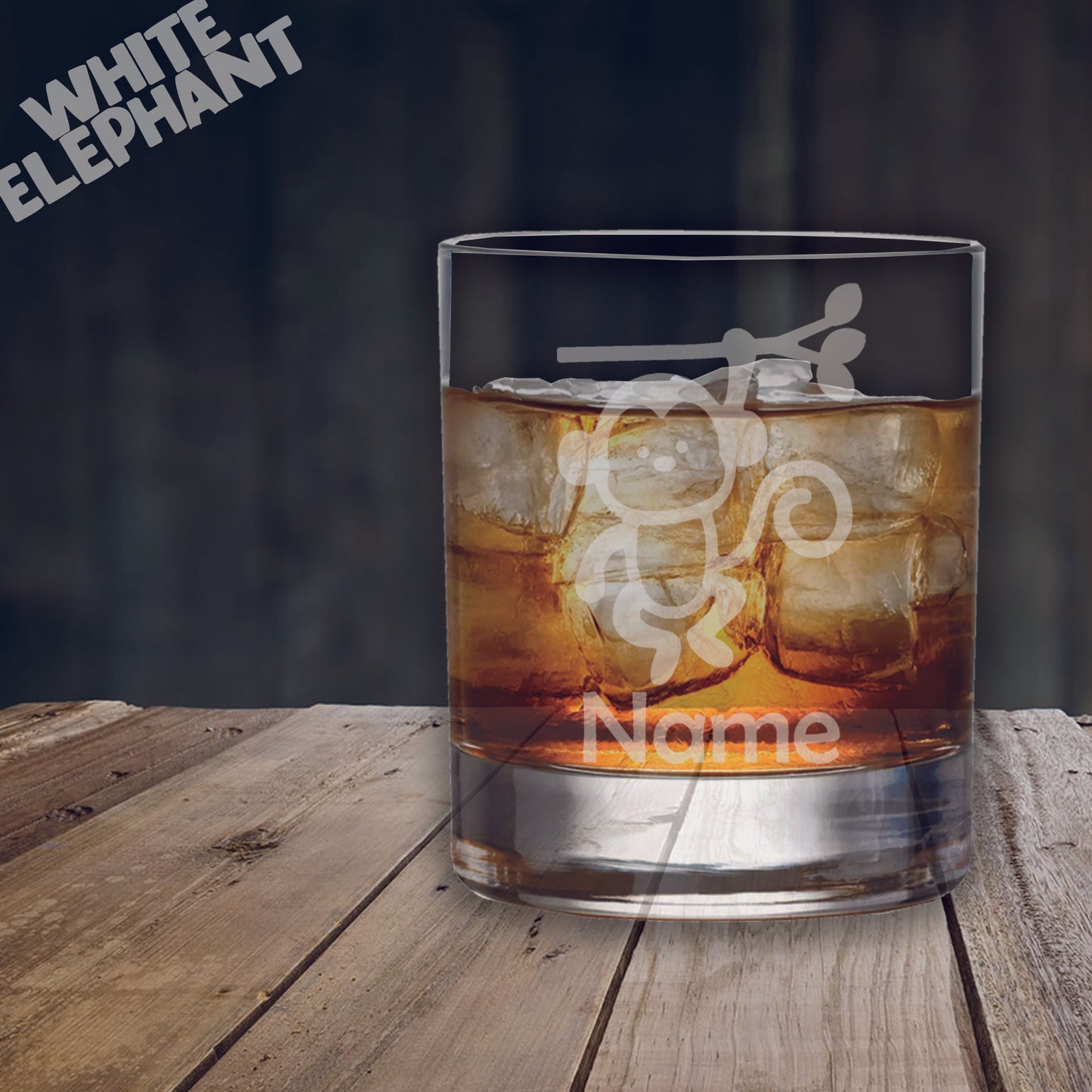 Personalised Monkey Laser Etched Whiskey / High-Ball / Pint / Tankard Glass