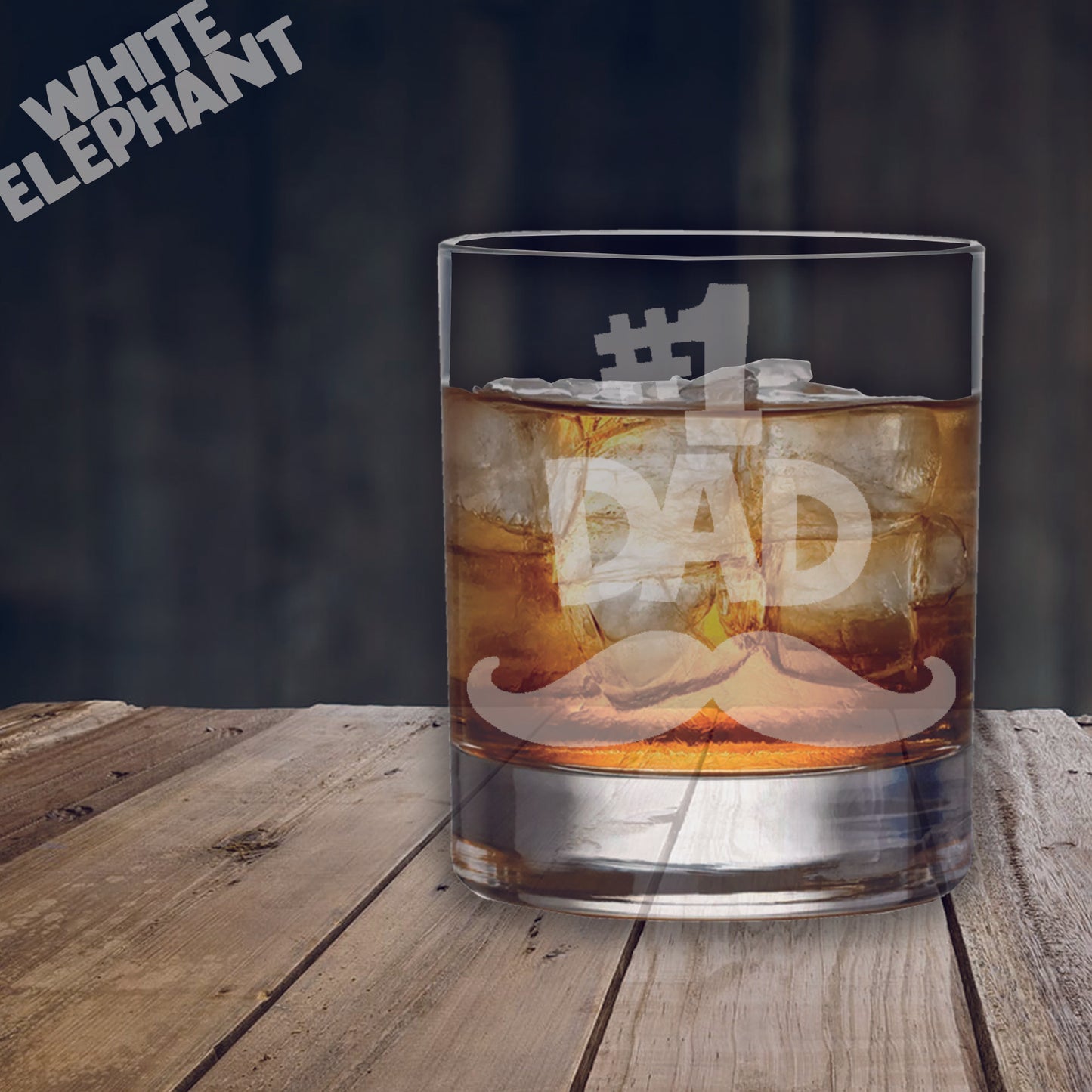 Number 1 Dad Moustache Laser Etched Whiskey / High-Ball / Pint / Tankard Glass