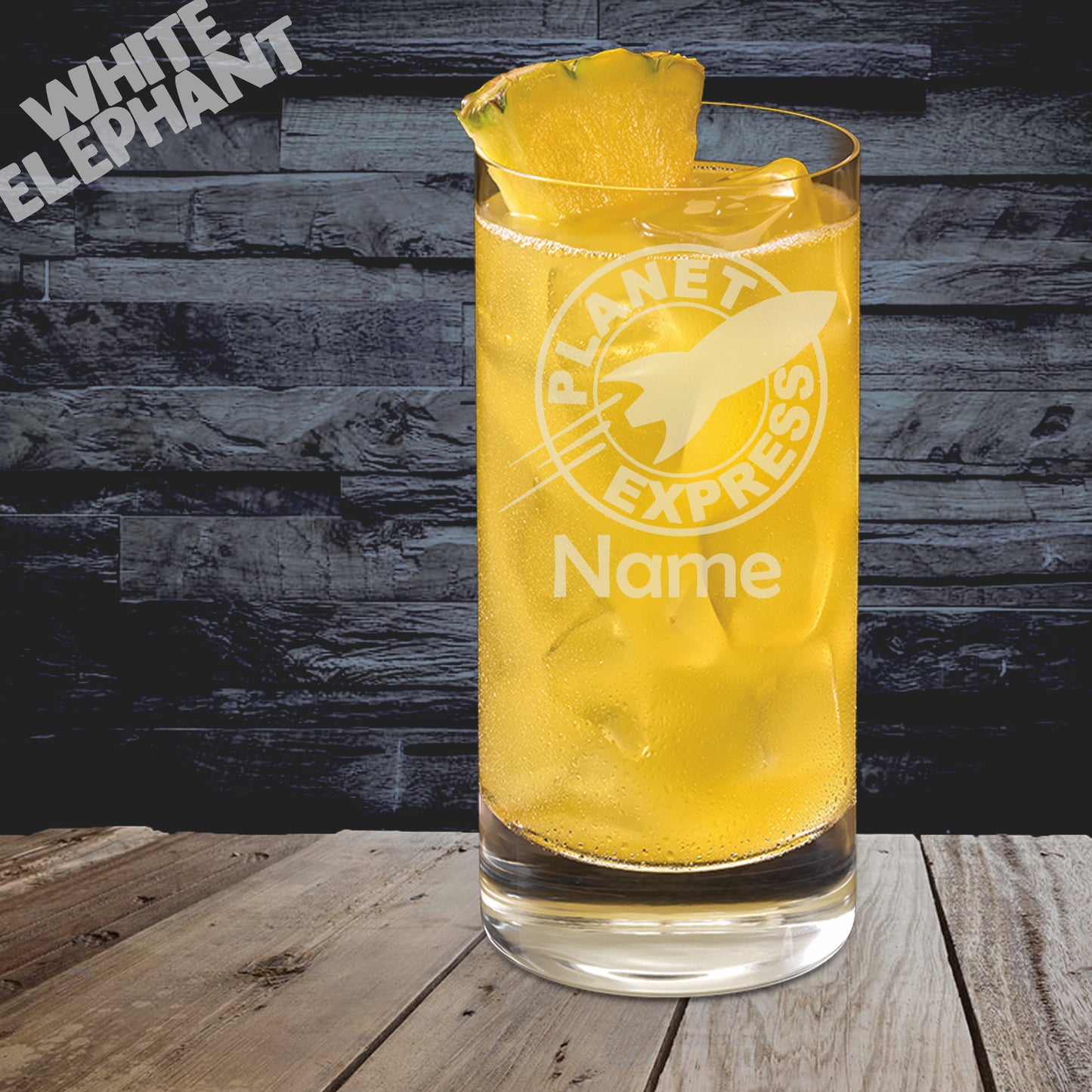 Personalised Futurama Planet Express Ship Inspired Laser Etched Whiskey / High-Ball / Pint / Tankard Glass