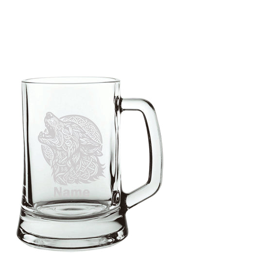 Tribal Wolf Laser Etched Whiskey / High-Ball / Pint / Tankard Glass
