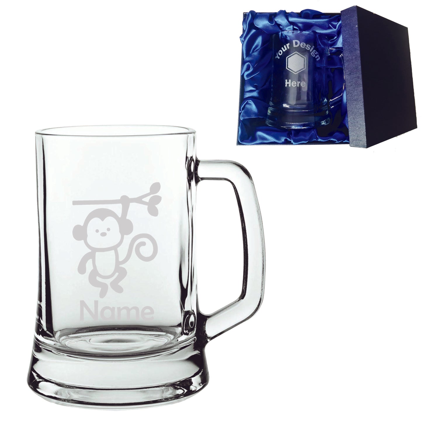 Personalised Monkey Laser Etched Whiskey / High-Ball / Pint / Tankard Glass