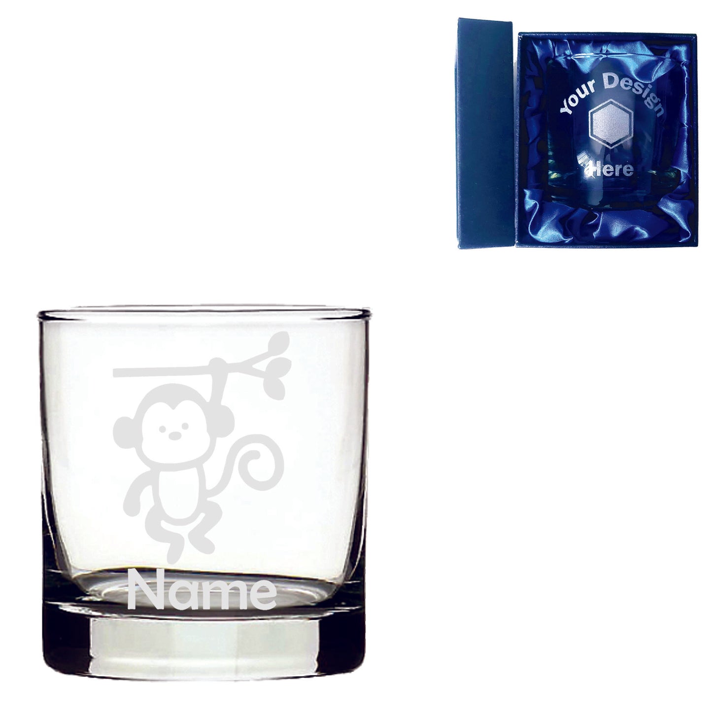 Personalised Monkey Laser Etched Whiskey / High-Ball / Pint / Tankard Glass