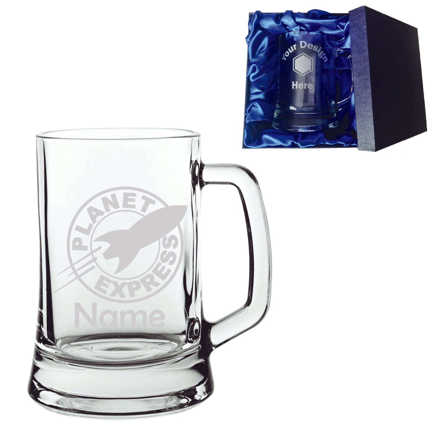 Personalised Futurama Planet Express Ship Inspired Laser Etched Whiskey / High-Ball / Pint / Tankard Glass