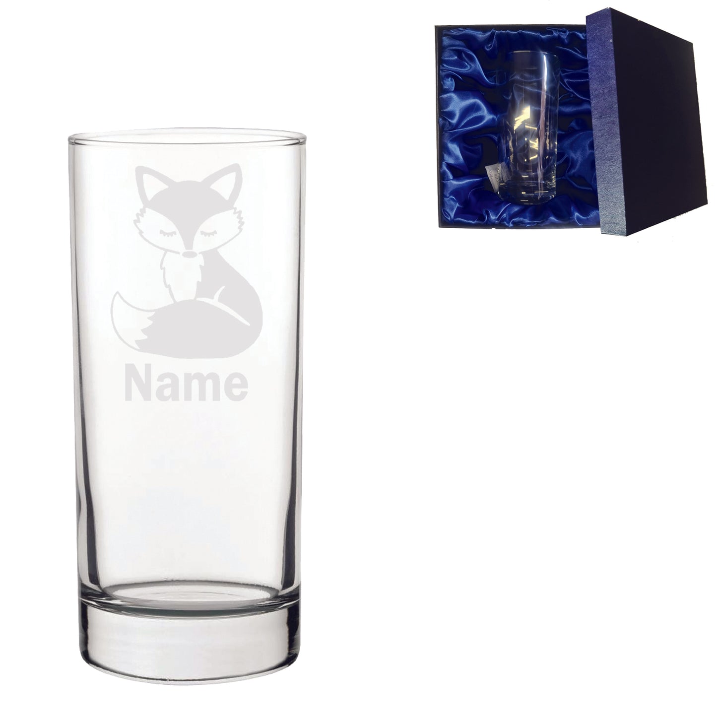 Personalised Fox Laser Etched Whiskey / High-Ball / Pint / Tankard Glass