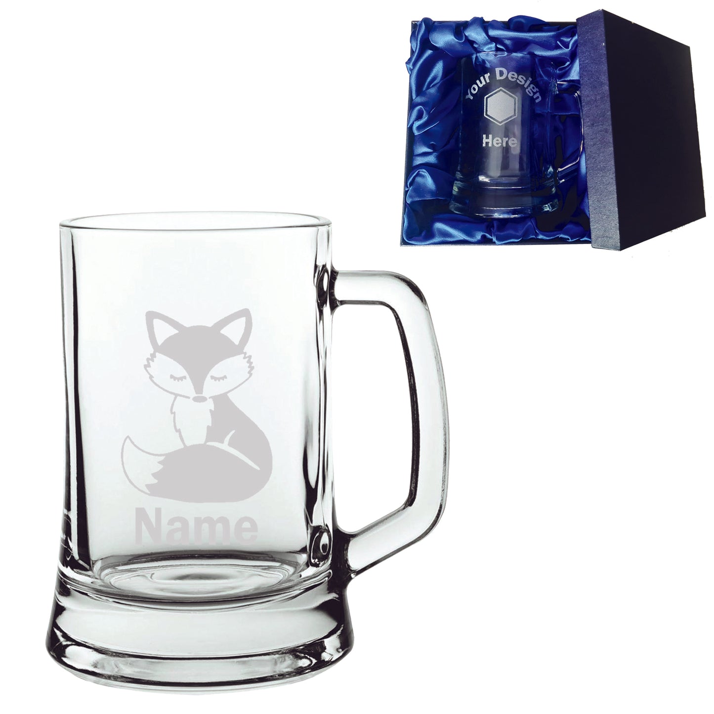 Personalised Fox Laser Etched Whiskey / High-Ball / Pint / Tankard Glass