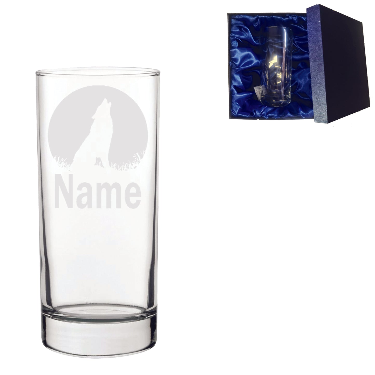 Personalised Howling Wolf Laser Etched Whiskey / High-Ball / Pint / Tankard Glass