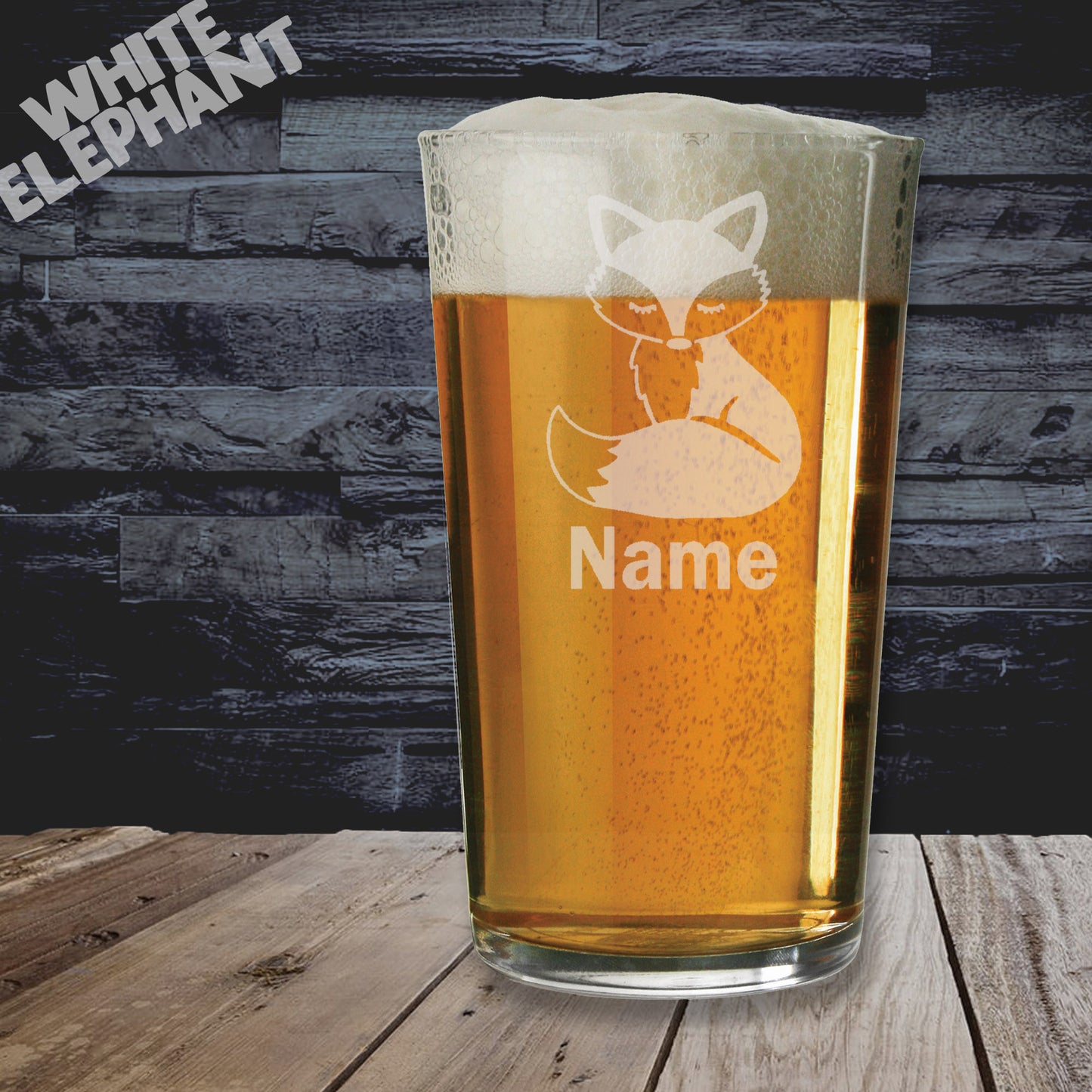 Personalised Fox Laser Etched Whiskey / High-Ball / Pint / Tankard Glass