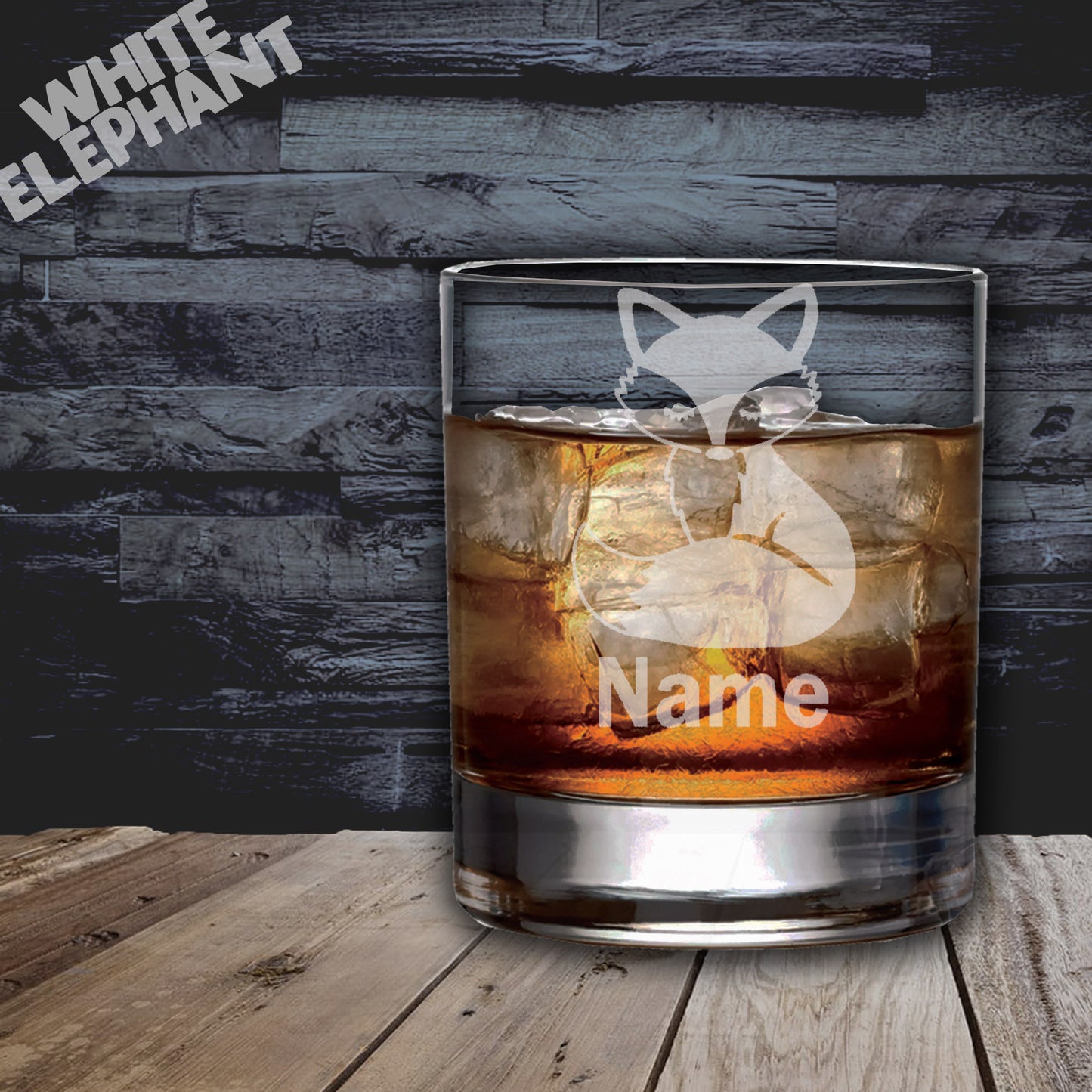 Personalised Fox Laser Etched Whiskey / High-Ball / Pint / Tankard Glass
