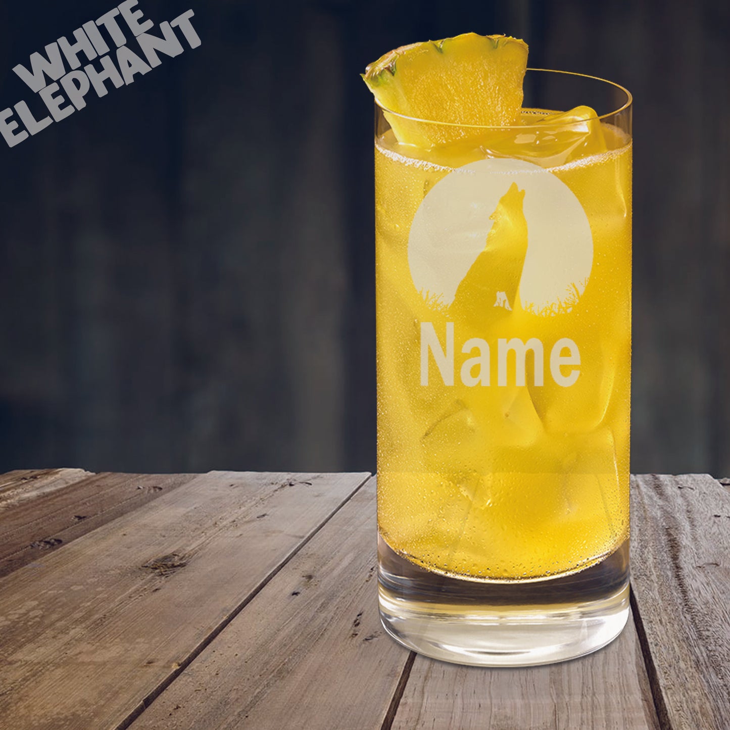 Personalised Howling Wolf Laser Etched Whiskey / High-Ball / Pint / Tankard Glass