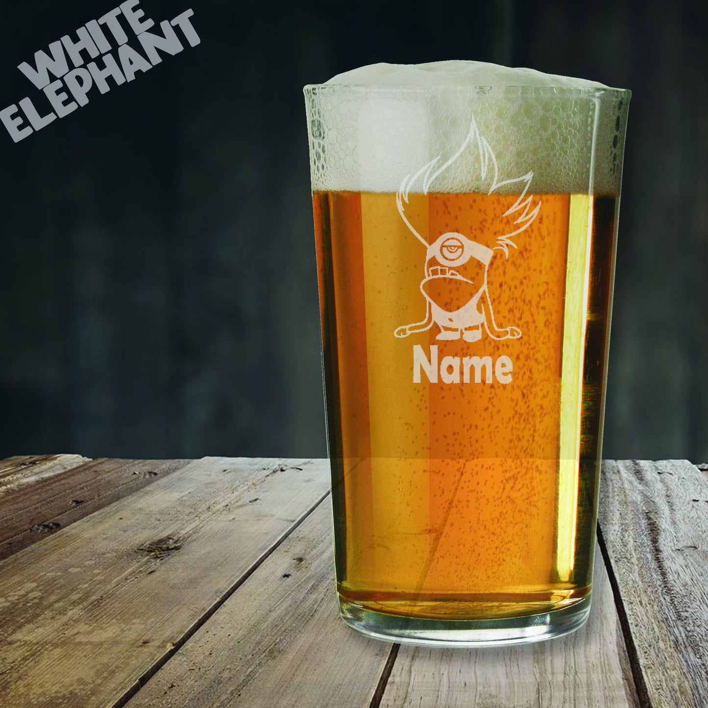Personalised Evil Minion Inspired Laser Etched Whiskey / High-Ball / Pint / Tankard Glass
