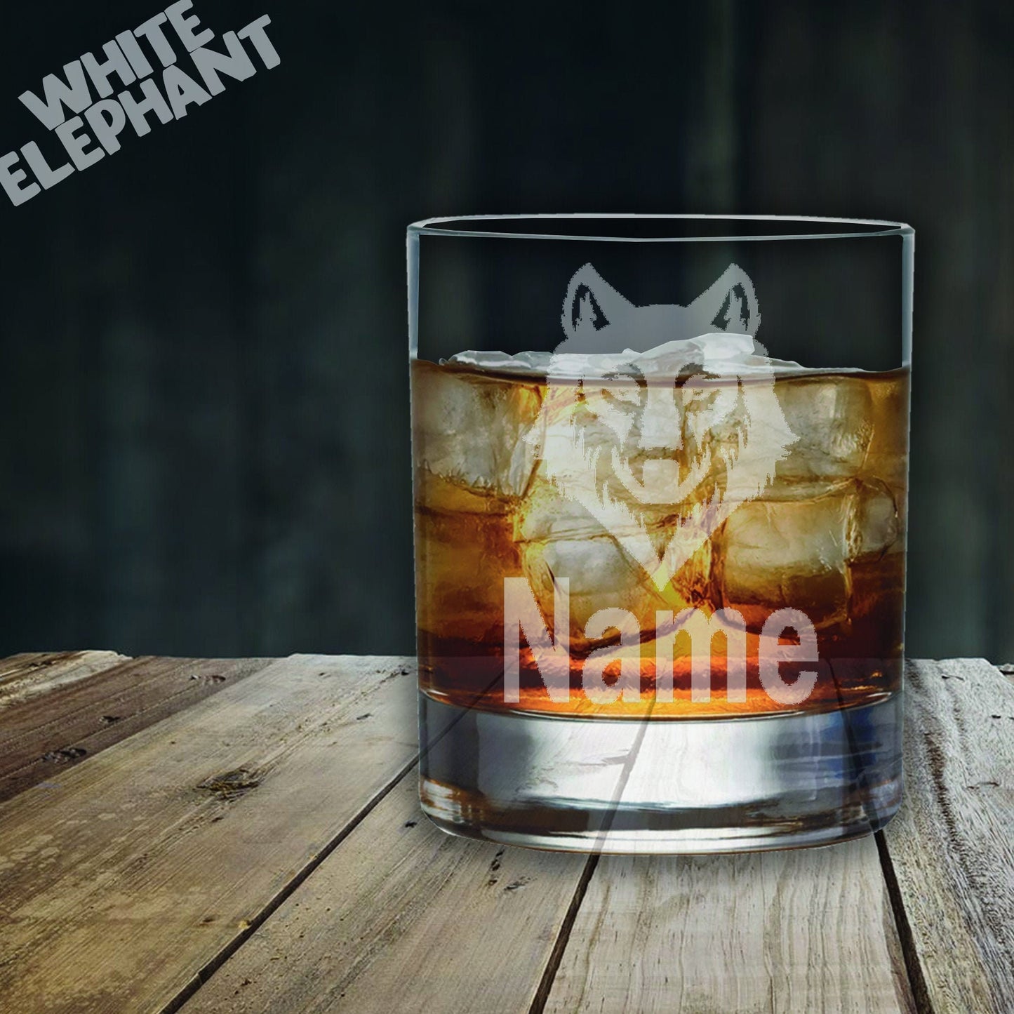 Personalised Wolf Laser Etched Whiskey / High-Ball / Pint / Tankard Glass