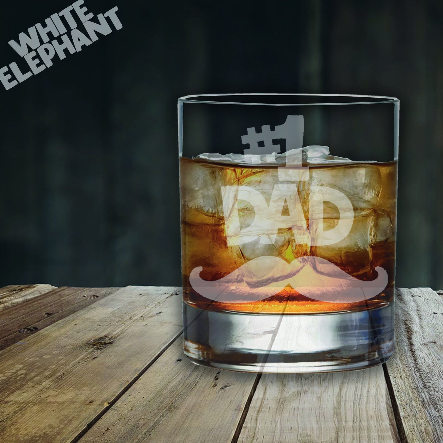 Number 1 Dad Moustache Laser Etched Whiskey / High-Ball / Pint / Tankard Glass