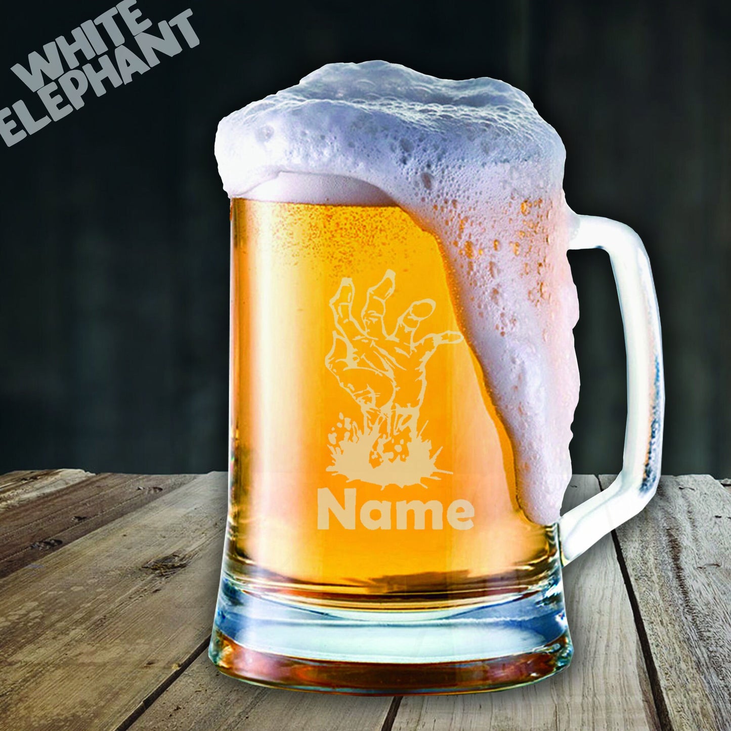 Personalised Zombie Hand Laser Etched Whiskey / High-Ball / Pint / Tankard Glass