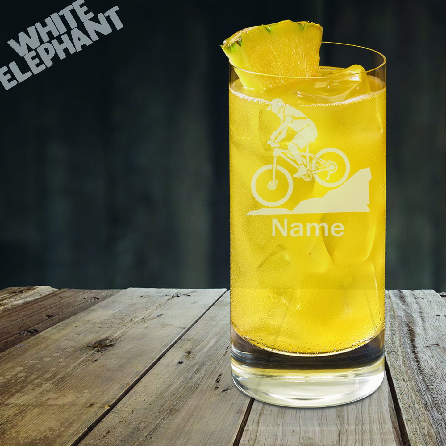 Personalised Mountain Biker Laser Etched Whiskey / High-Ball / Pint / Tankard Glass