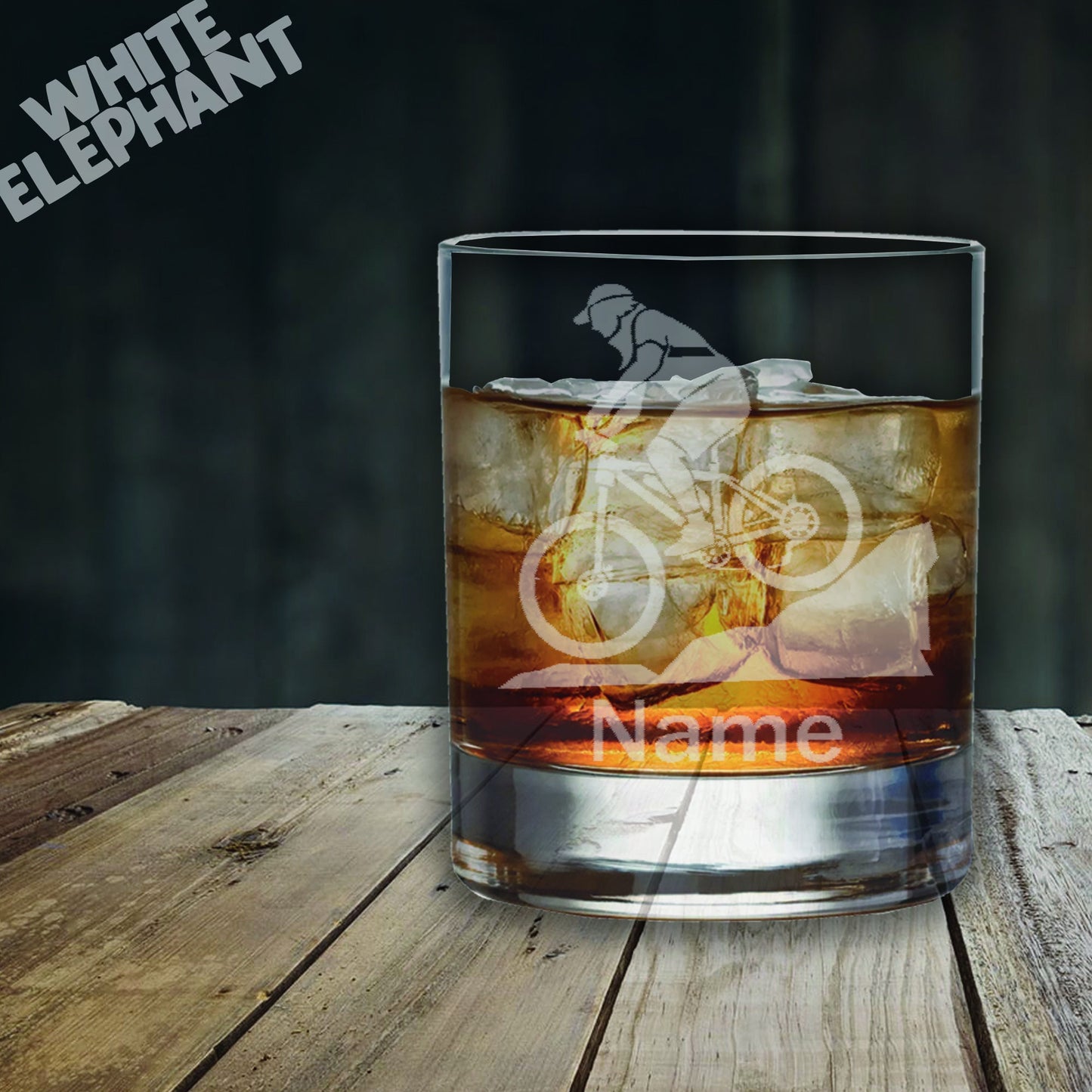 Personalised Mountain Biker Laser Etched Whiskey / High-Ball / Pint / Tankard Glass