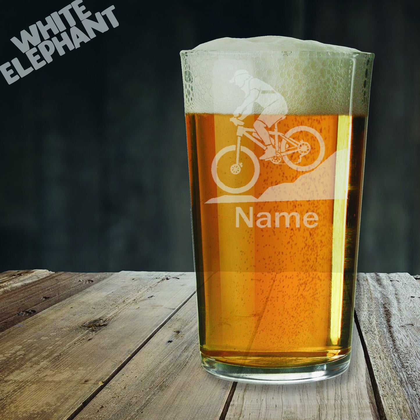 Personalised Mountain Biker Laser Etched Whiskey / High-Ball / Pint / Tankard Glass