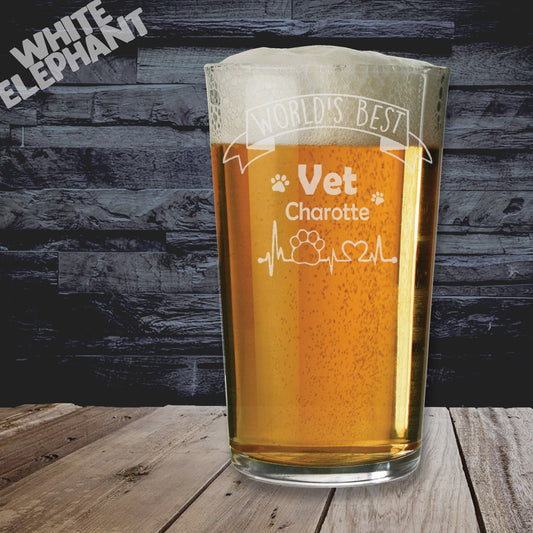 World's Best Vet Laser Etched Whiskey / High-Ball / Pint / Tankard Glass
