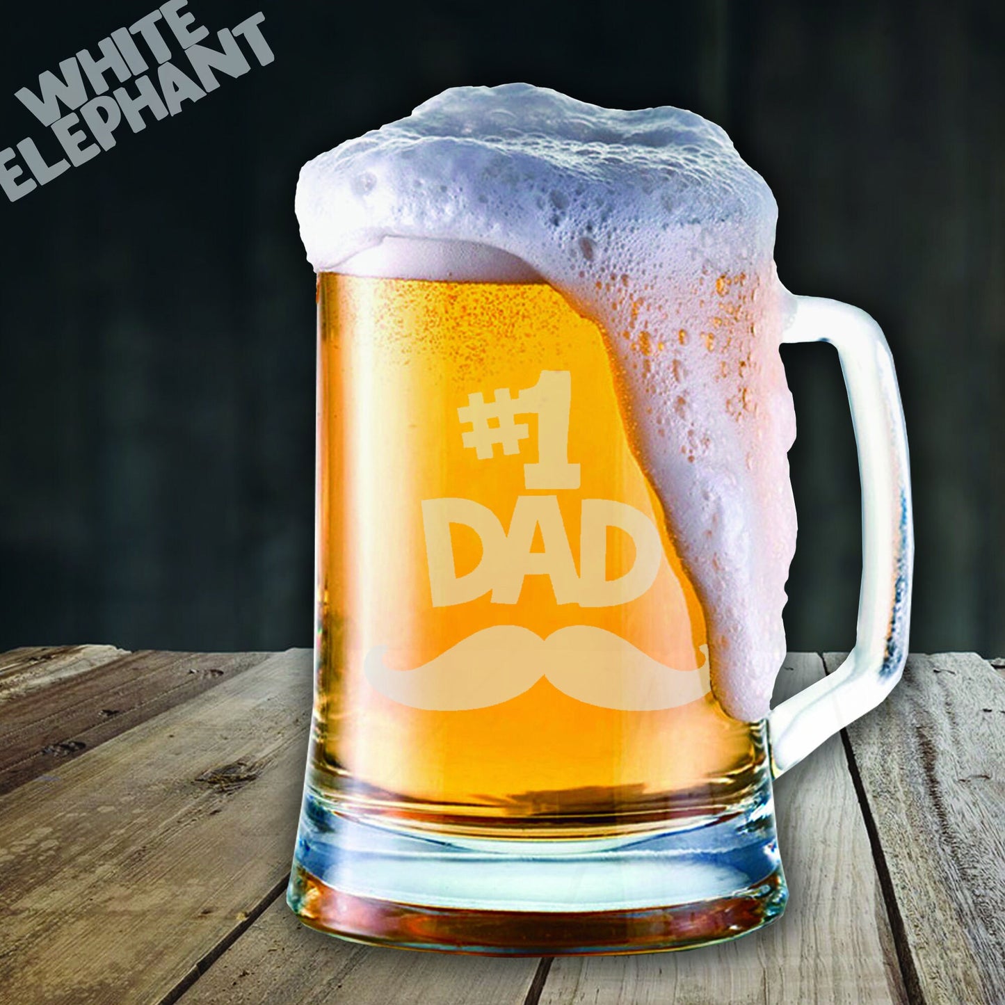 Number 1 Dad Moustache Laser Etched Whiskey / High-Ball / Pint / Tankard Glass