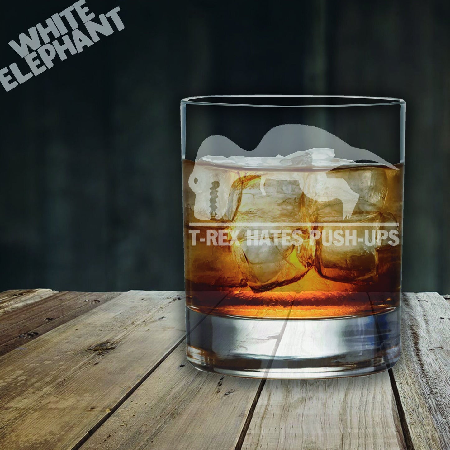 T-Rex Hates Push-Ups Laser Etched Whiskey / High-Ball / Pint / Tankard Glass