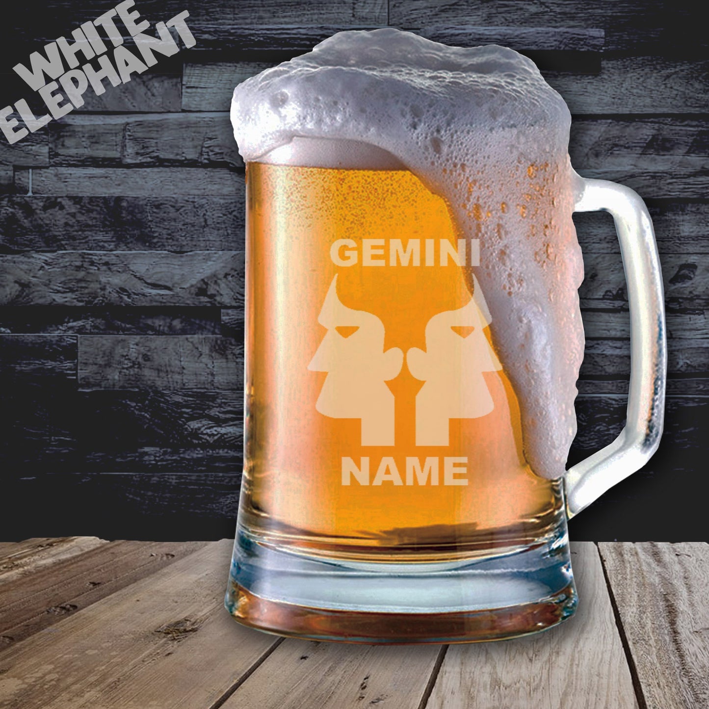 Personalised Zodiac Gemini Laser Etched Whiskey / High-Ball / Pint / Tankard Glass