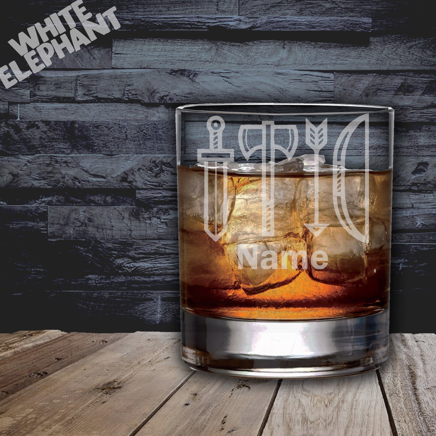Personalised Sword, Axe, Arrow & Bow Laser Etched Whiskey / High-Ball / Pint / Tankard Glass