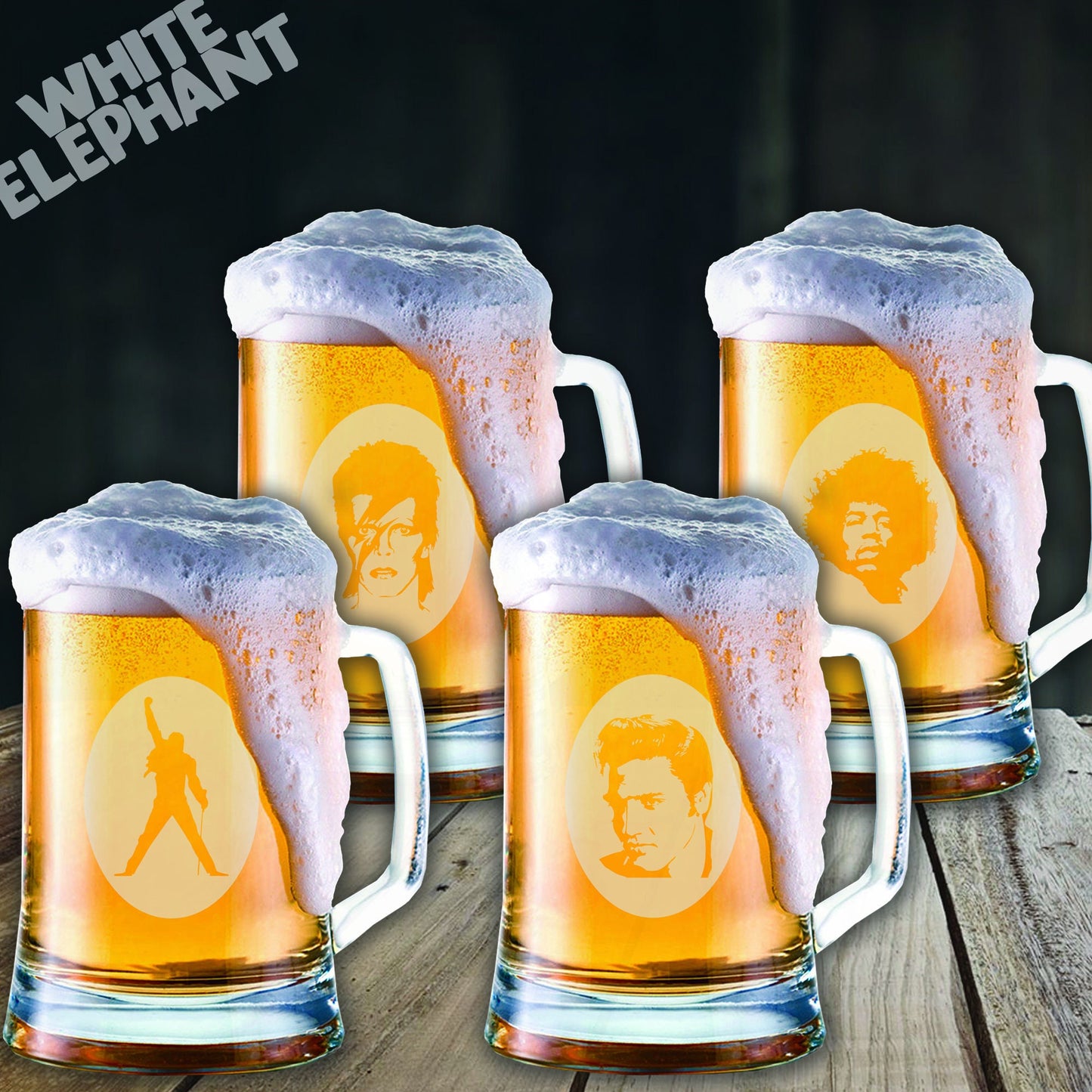 Rock Legends 4 Glass Gift Set Laser Etched Whiskey / High-Ball / Pint / Tankard Glass