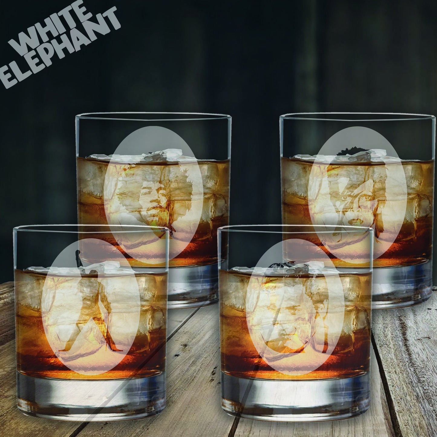 Rock Legends 4 Glass Gift Set Laser Etched Whiskey / High-Ball / Pint / Tankard Glass