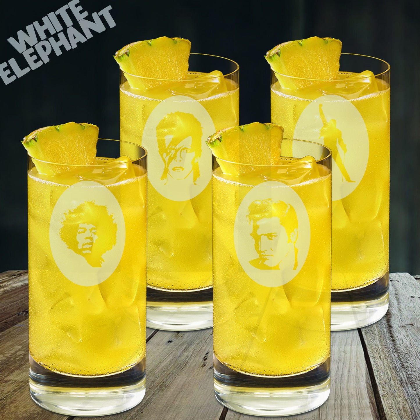 Rock Legends 4 Glass Gift Set Laser Etched Whiskey / High-Ball / Pint / Tankard Glass