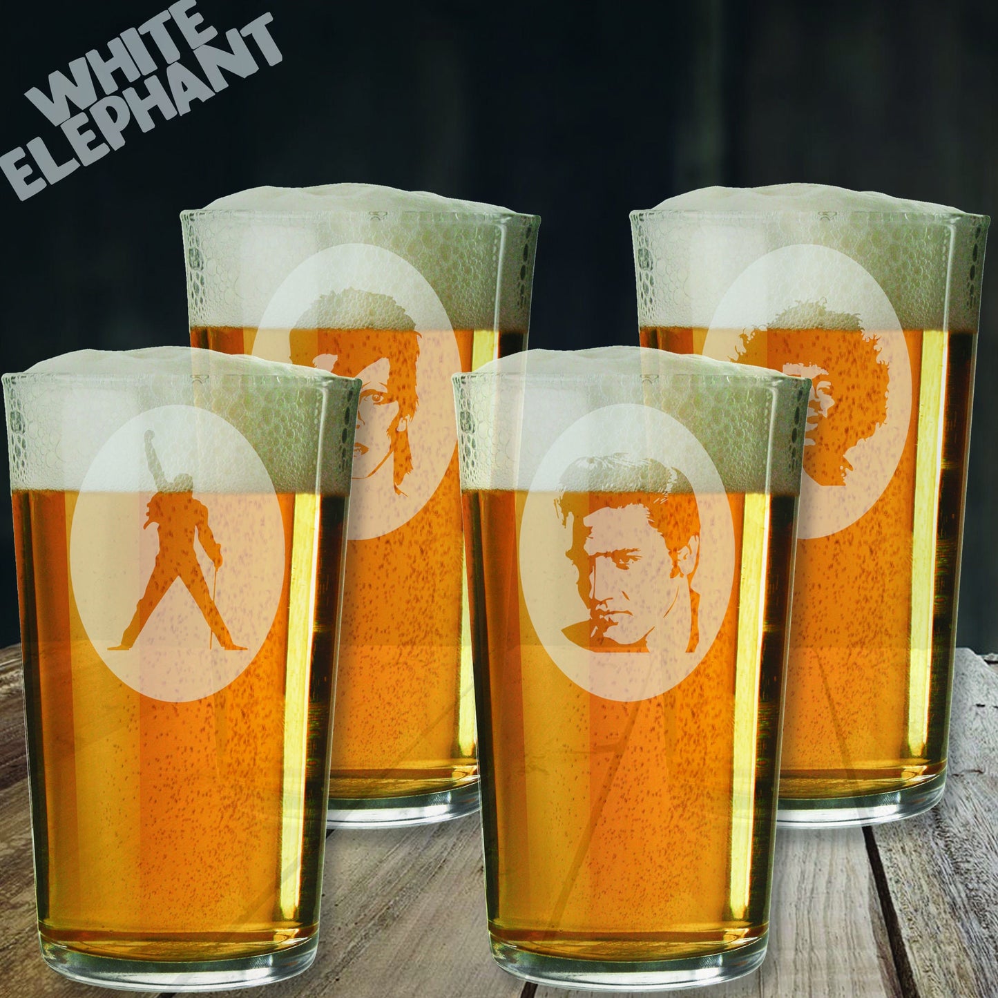 Rock Legends 4 Glass Gift Set Laser Etched Whiskey / High-Ball / Pint / Tankard Glass