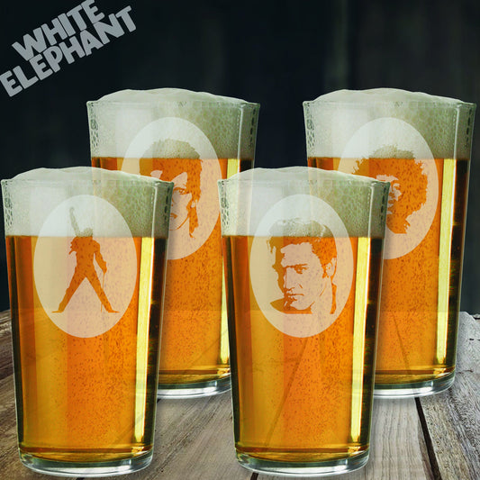 Rock Legends 4 Glass Gift Set Laser Etched Whiskey / High-Ball / Pint / Tankard Glass