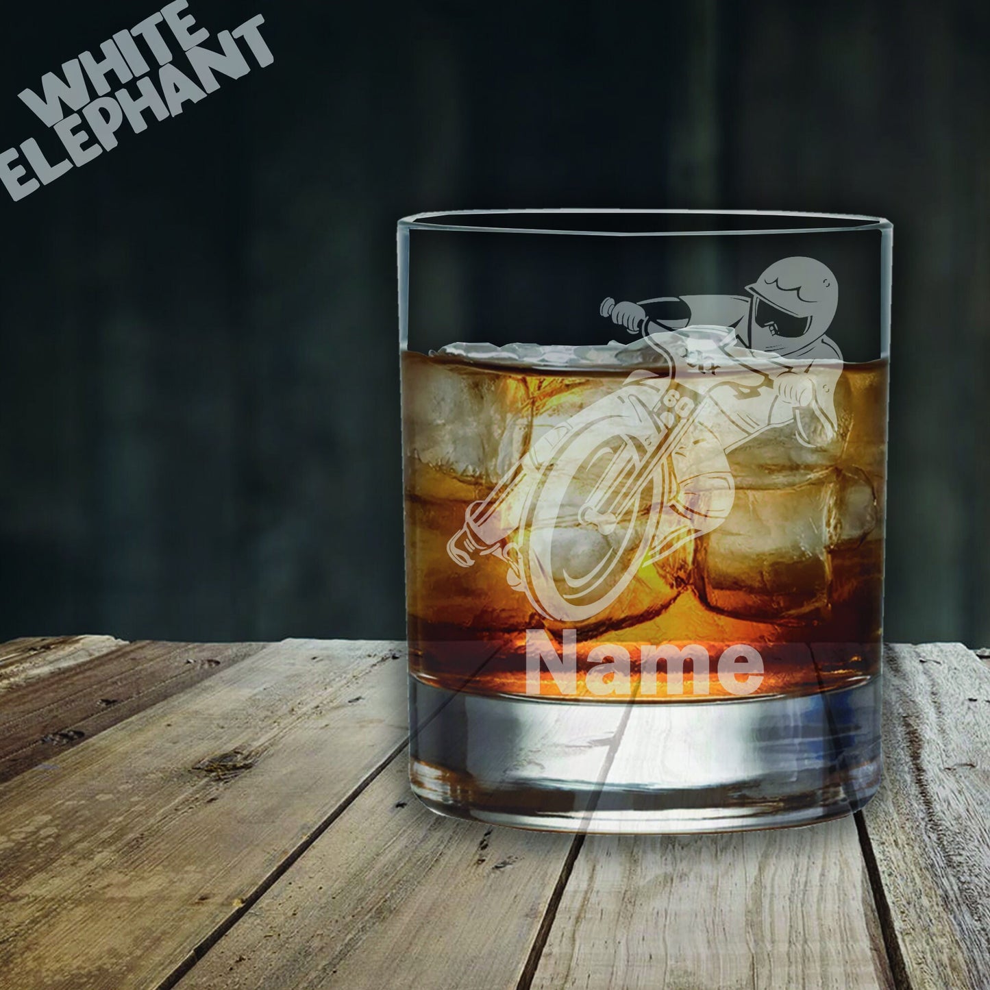 Personalised Motorcycle Speedway Laser Etched Whiskey / High-Ball / Pint / Tankard Glass