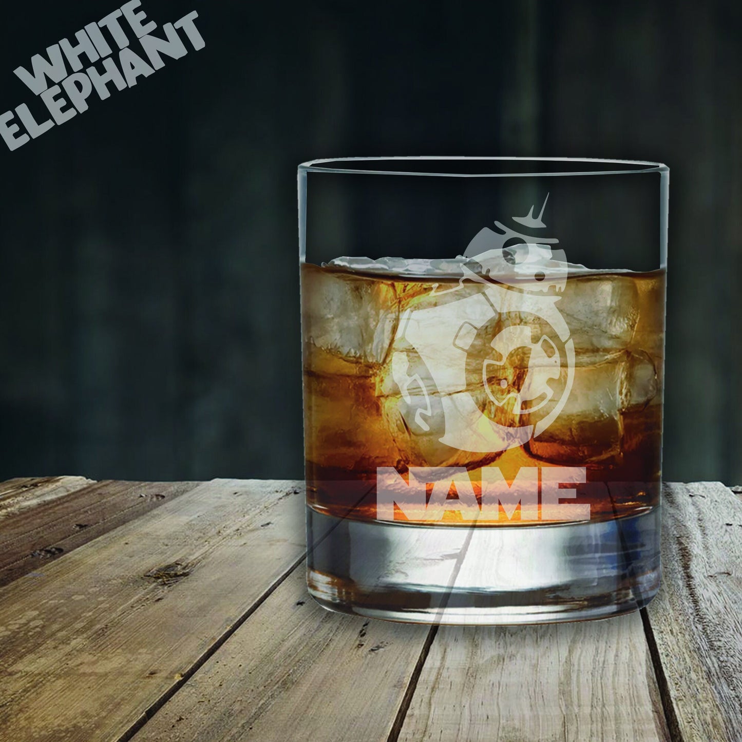 Personalised Star Wars BB-8 Inspired Laser Etched Whiskey / High-Ball / Pint / Tankard Glass
