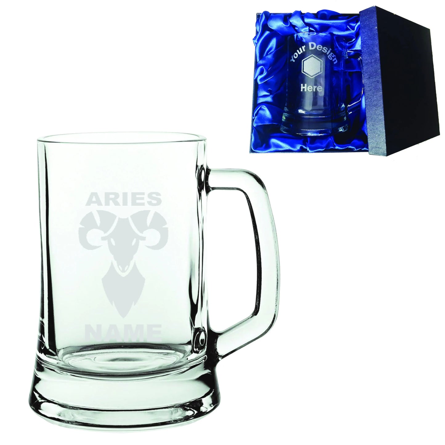 Personalised Zodiac Aries Laser Etched Whiskey / High-Ball / Pint / Tankard Glass