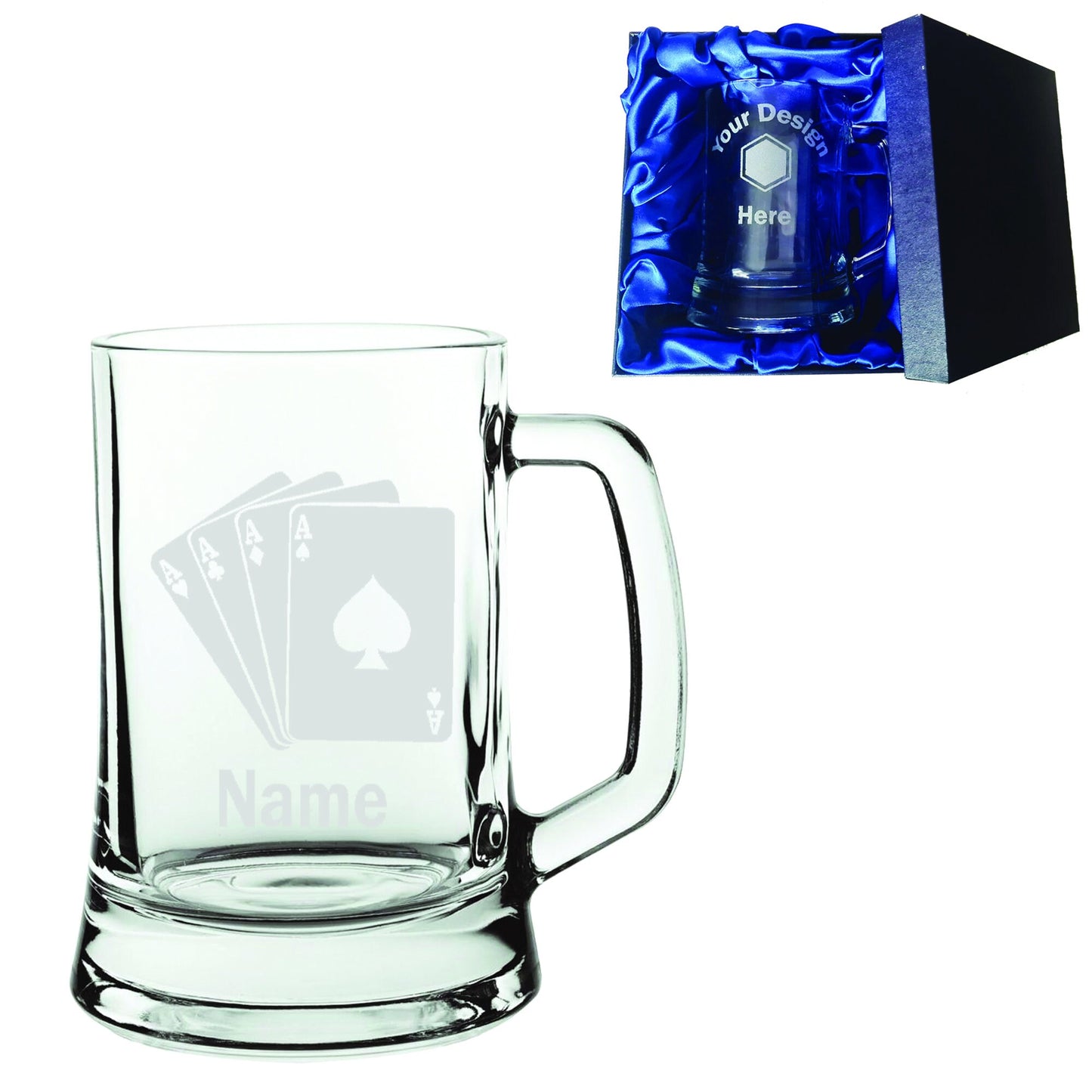 Personalised Playing Cards Laser Etched Whiskey / High-Ball / Pint / Tankard Glass