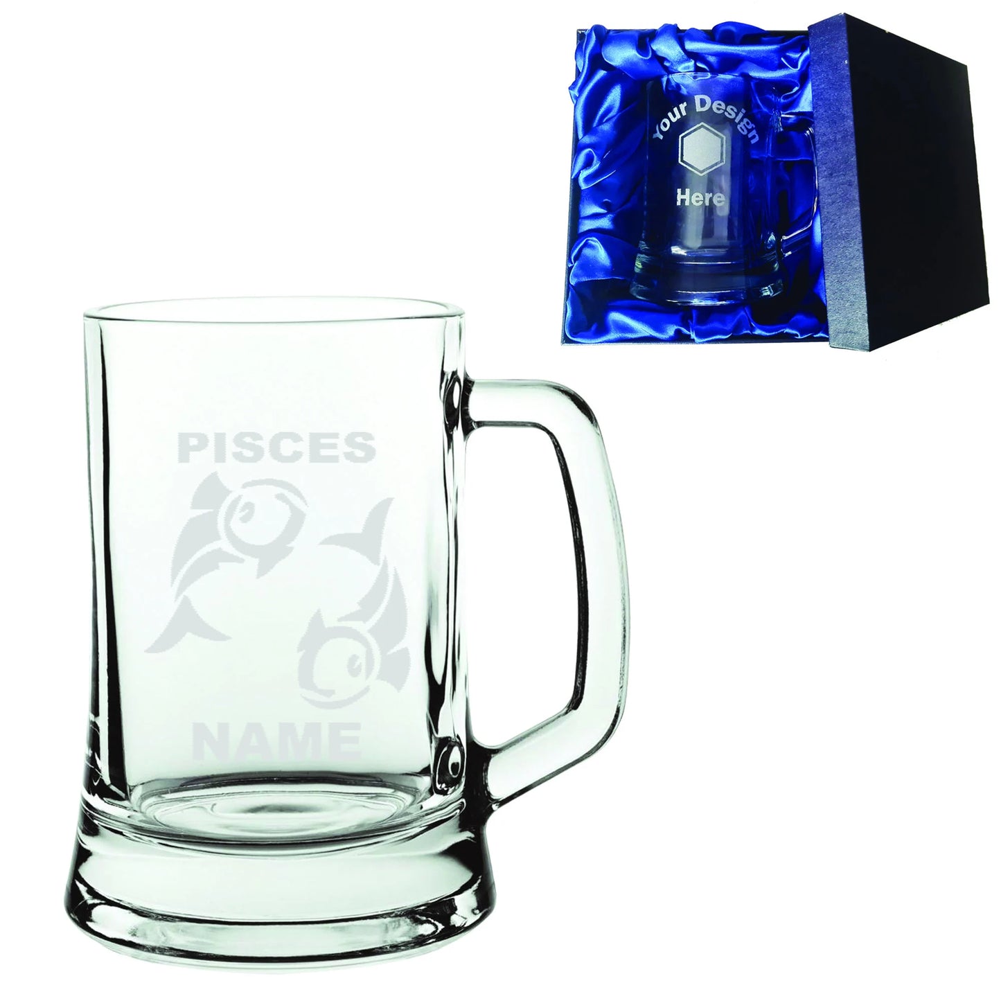 Personalised Zodiac Pisces Laser Etched Whiskey / High-Ball / Pint / Tankard Glass