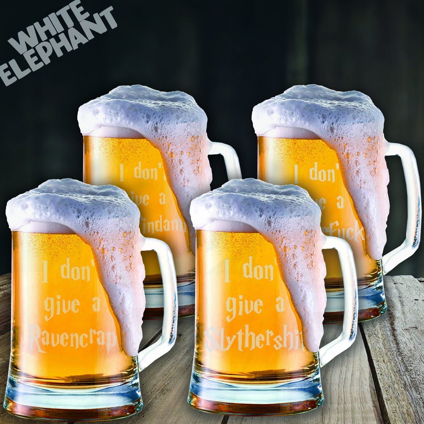 Swear word Harry Potter Houses 4 Glass Laser Etched Whiskey / High-Ball / Pint / Tankard Glass Gift Set