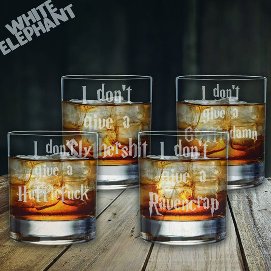 Swear word Harry Potter Houses 4 Glass Laser Etched Whiskey / High-Ball / Pint / Tankard Glass Gift Set