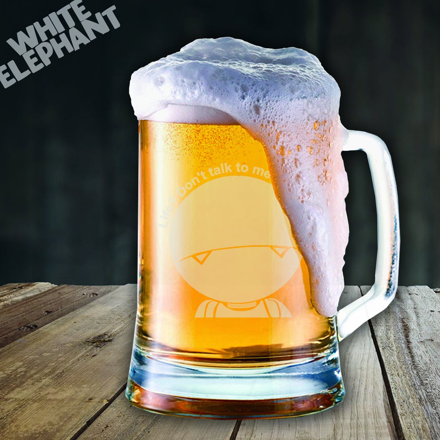 Hitchhiker's Guide to the Galaxy Marvin Inspired Laser Etched Whiskey / High-Ball / Pint / Tankard Glass