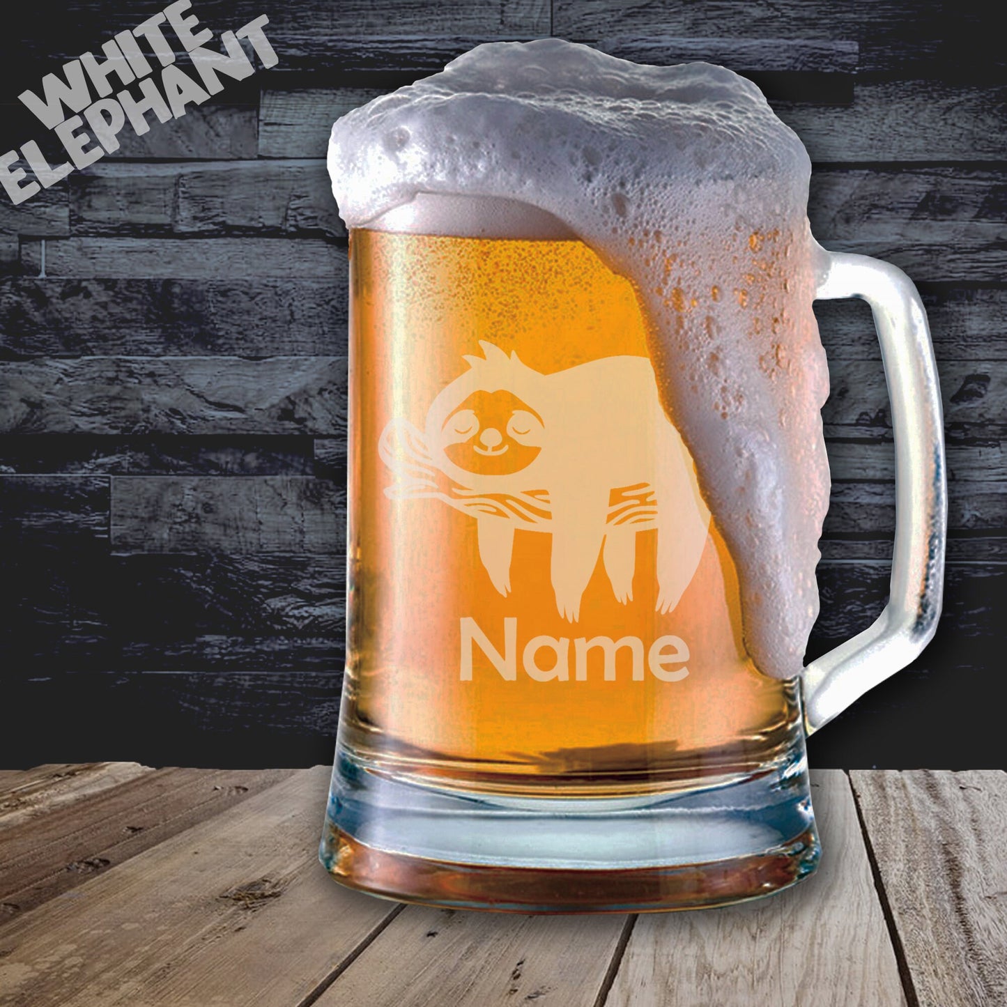 Personalised Sloth Laser Etched Whiskey / High-Ball / Pint / Tankard Glass