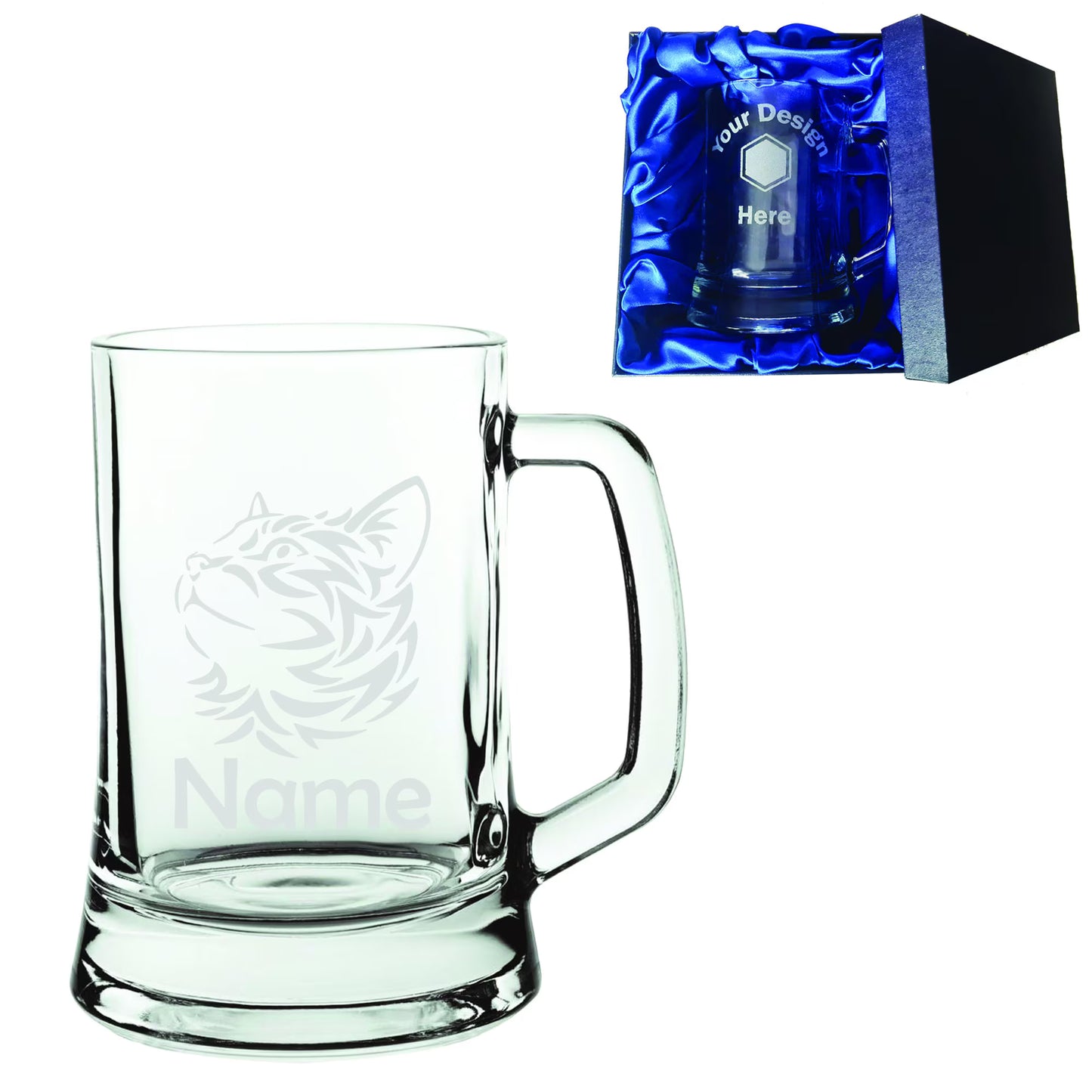 Personalised Tribal Cat Laser Etched Whiskey / High-Ball / Pint / Tankard Glass